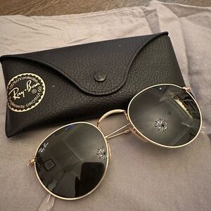 Ray-Ban Gold Round Frame Sunglasses with Dark Lenses